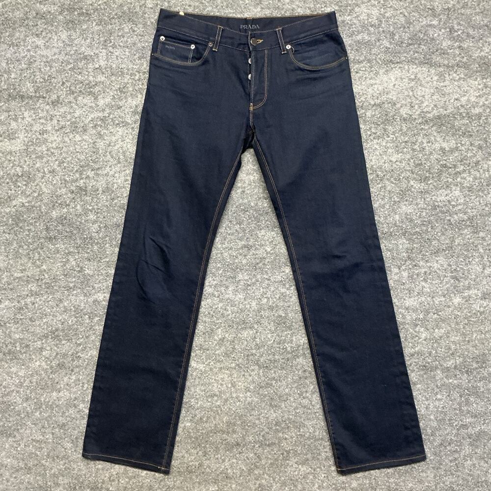 2000s Prada Classic Fit Straight Denim Selvedge Style Dark Blue Made in Italy
